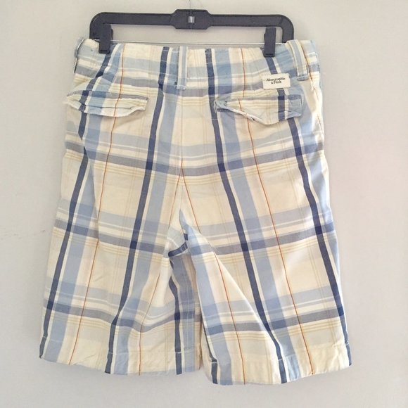 Abercrombie & Fitch Cream/Blue Plaid Button Fly Shorts Size 30 - Picture 2 of 6